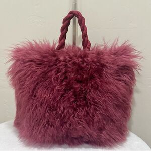 Handmade Genuine Curly Shearling Leather with Sheepskin Braided Handles Tote Bag